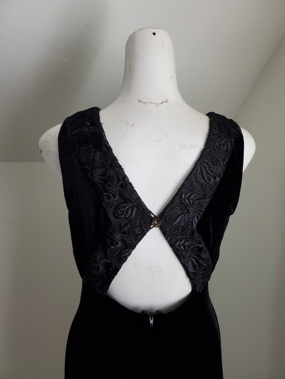 90s Vintage Black Stretch Velvet Pencil Dress Evening Gown Prom - Picture 6 of 10